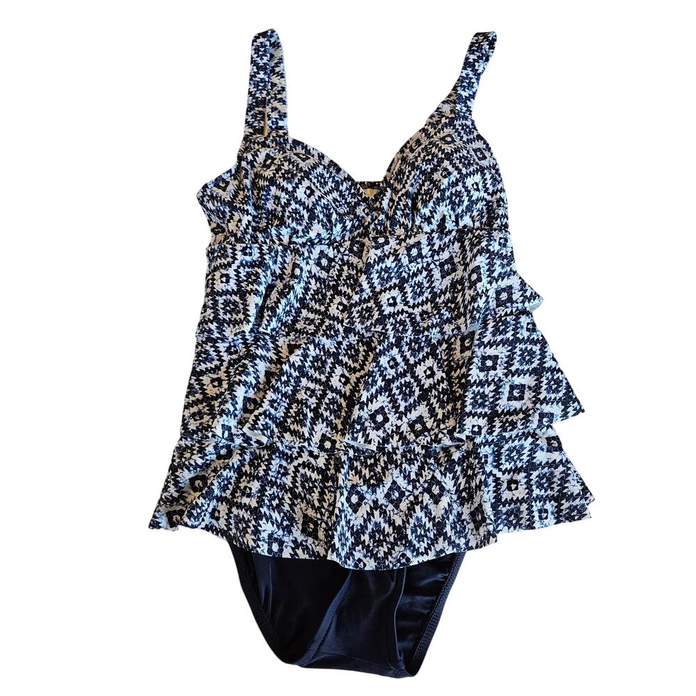 Swim Solutions Triple Tiered Fauxkini One Piece Swimsuit Women's 8 - Picture 2 of 11